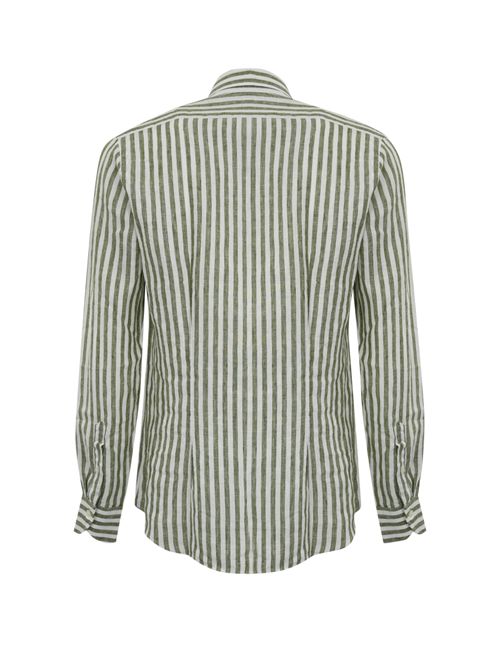 Camicia in lino a righe Verde/Bianco Xacus | 81221 748ML006